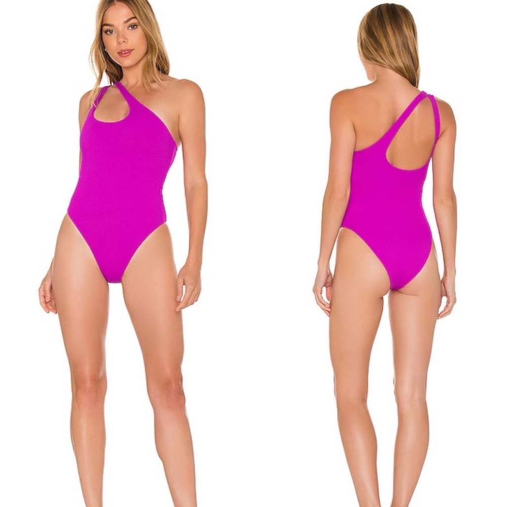 L*Space Phoebe Ribbed One Shoulder Cutout One Piece Bodysuit in Pitaya worn once